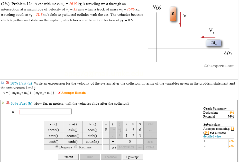 Solved N 7 Problem 12 A Car With Mass Me 1035 Kg Is