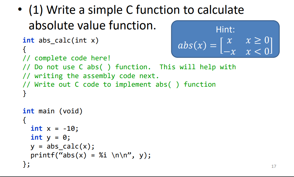 Solved • 1 Write A Simple C Function To Calculate Absolute 4647