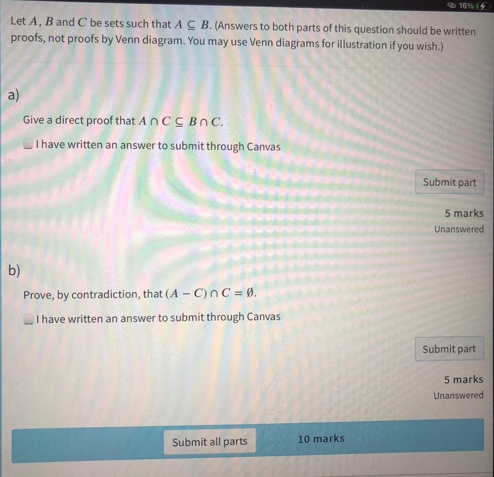 Solved 16 4 Let A B And C Be Sets Such That A C B Answ Chegg Com