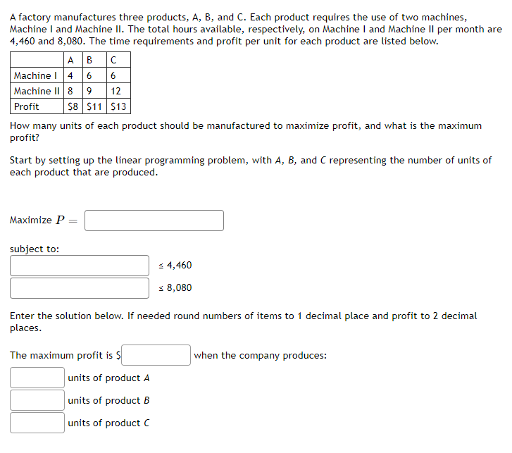 Solved A Factory Manufactures Three Products, A, B, And C. | Chegg.com ...