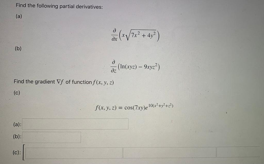 Solved Find The Following Partial Derivatives A A V7 Chegg Com