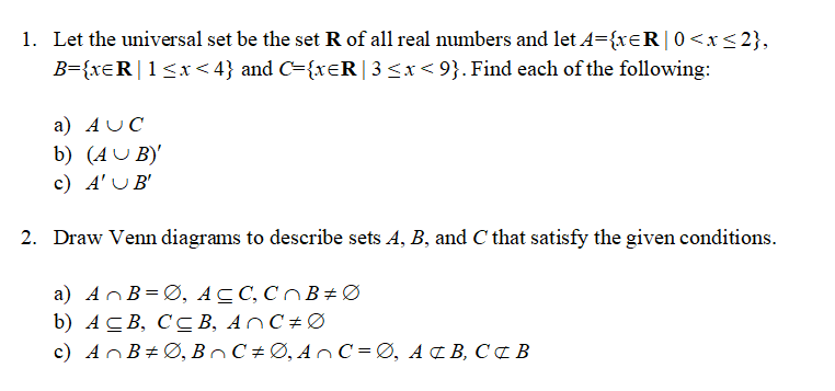 Solved 1. Let the universal set be the set R of all real | Chegg.com