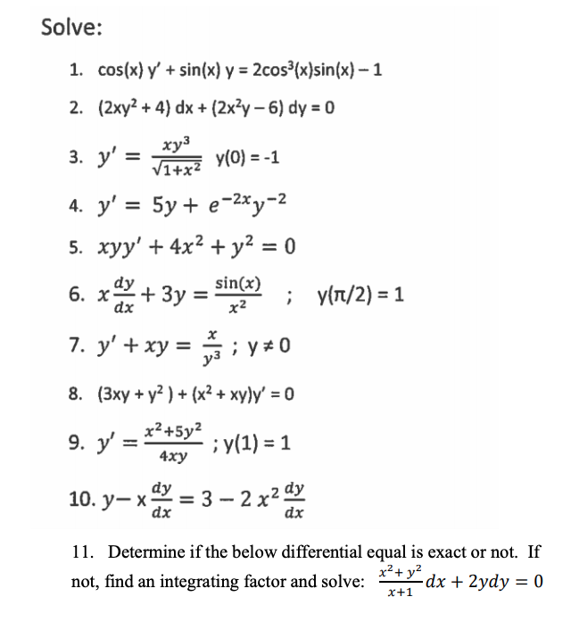 Solved Solve 1 Cos X Y Sin X Y 2cos X Sin X 1 2 Chegg Com