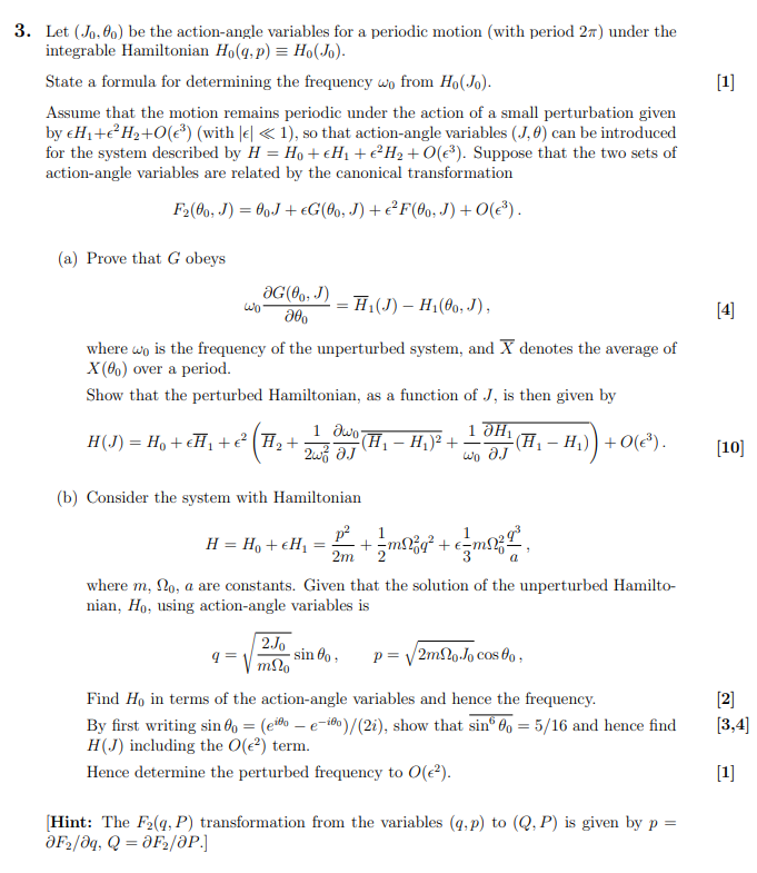 Solved 1 3 Let J 6 Be The Action Angle Variables F Chegg Com