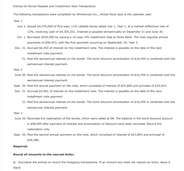 Solved Entries For Bonds Payable And Installment Note | Chegg.com