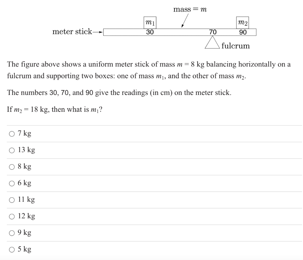 Solved Mass M M2 Mi 30 Meter Stick 70 90 Fulcrum The Chegg