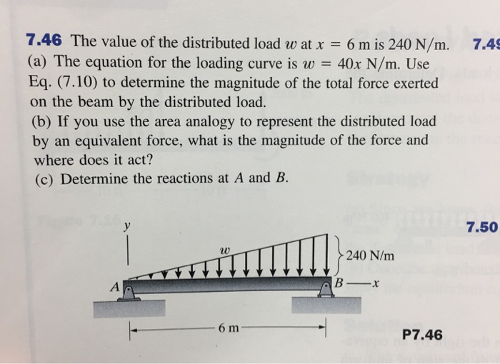 Solved 7.46 The value of the distributed load w at x 6 m is | Chegg.com