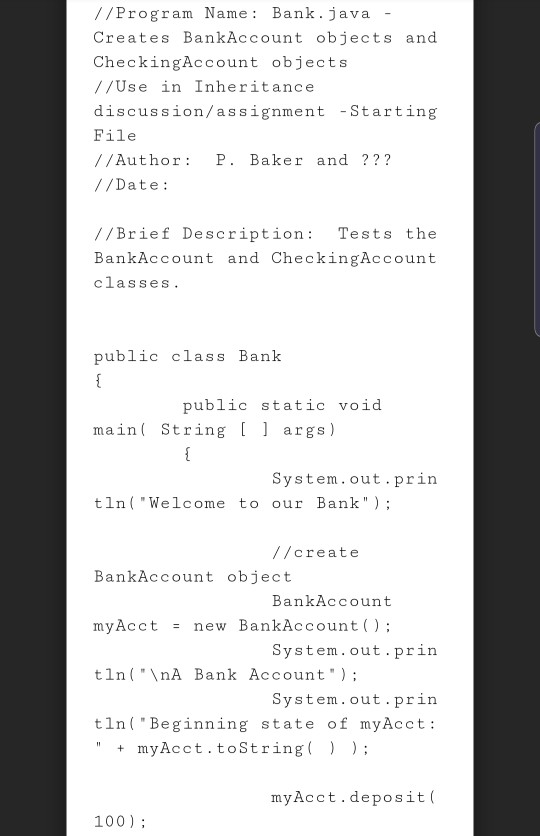 Solved 1. Download BankAccount.java and Bank.java and run. | Chegg.com