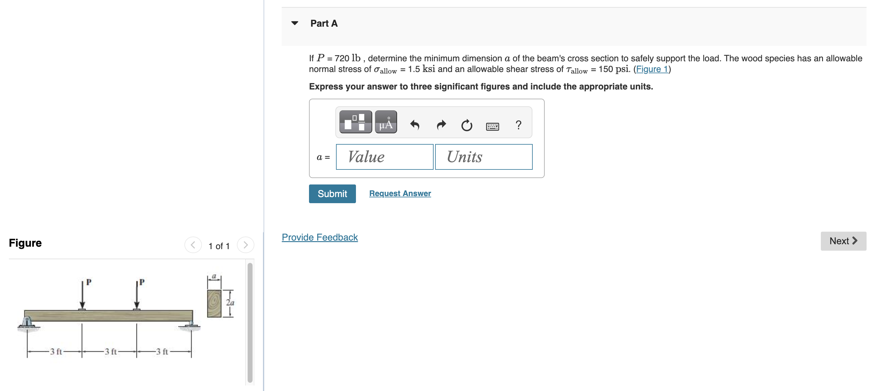 Solved If P=720lb, determine the minimum dimension a of the | Chegg.com