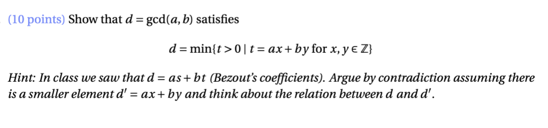 Solved (10 ﻿points) ﻿Show That D=gcd(a,b) | Chegg.com