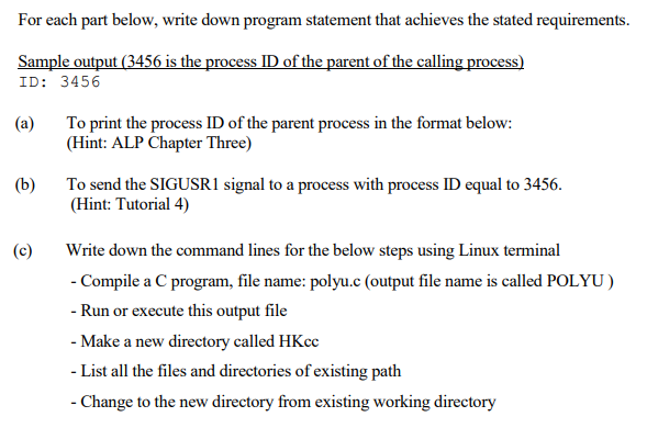 Solved For each part below, write down program statement | Chegg.com