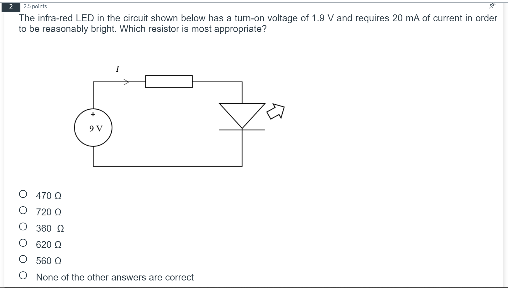 Solved 2 2.5 points The infra-red LED in the circuit shown | Chegg.com