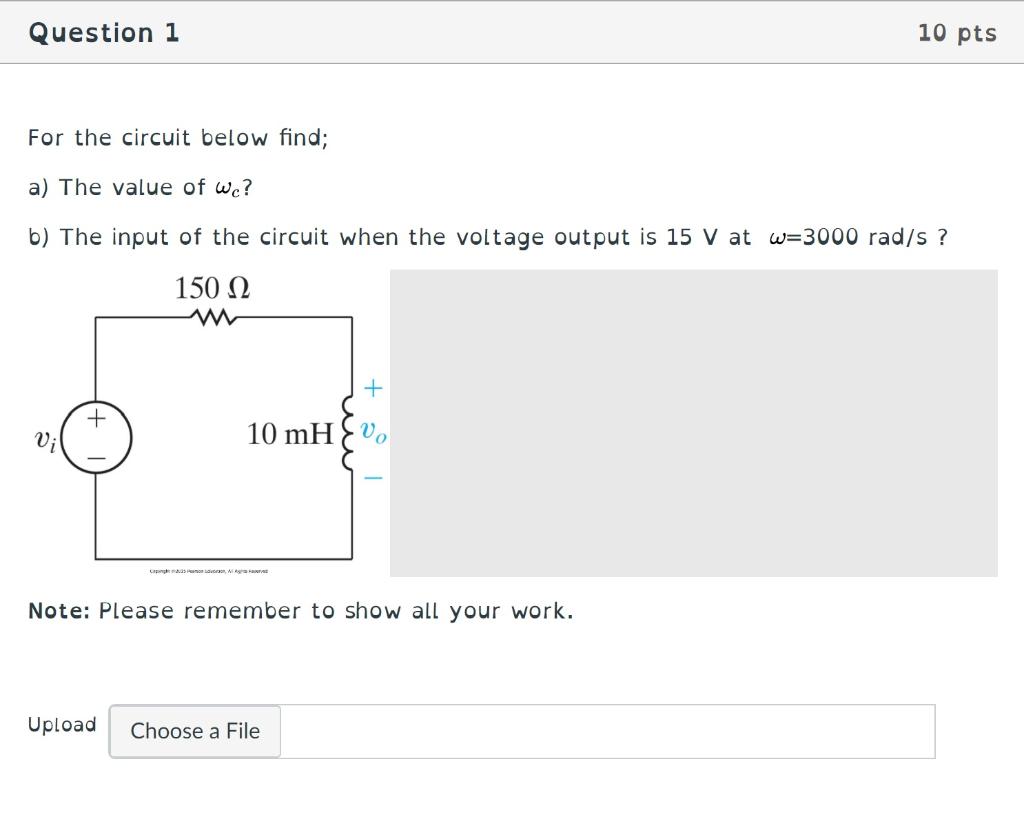 Solved Question 1 10 pts For the circuit below find; a) The | Chegg.com