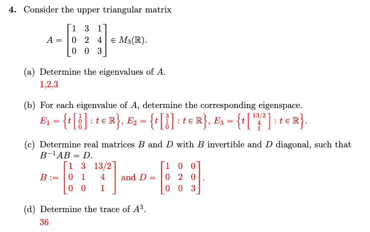 Solved 4. Consider the upper triangular matrix | Chegg.com