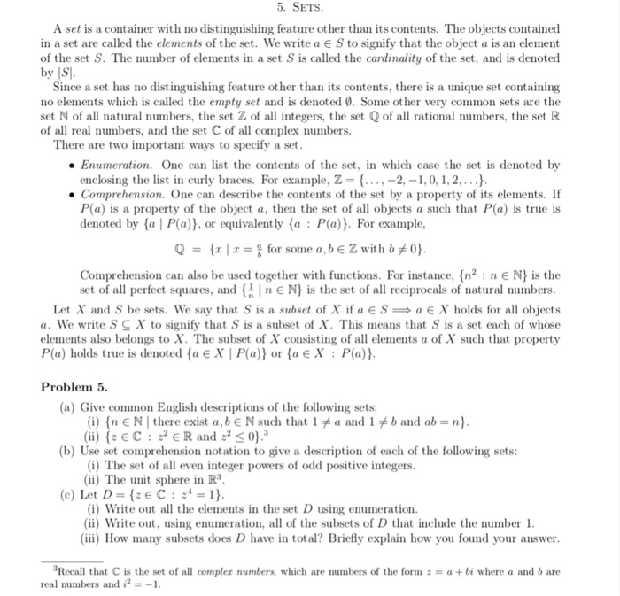 Solved 5. SETS A set is a container with no distinguishing | Chegg.com
