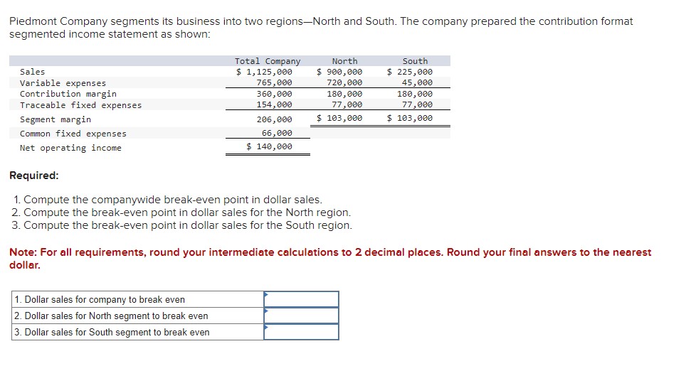 Solved Piedmont Company segments its business into two | Chegg.com