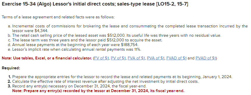Solved Required 1.Record the lease. (January 01, 2024)Record | Chegg.com