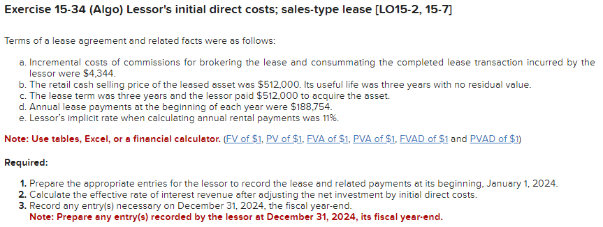 Solved Required 1.record The Lease. (january 01, 2024)record 