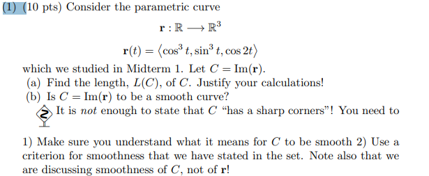 Solved (1) (10pts) Consider the parametric curve | Chegg.com