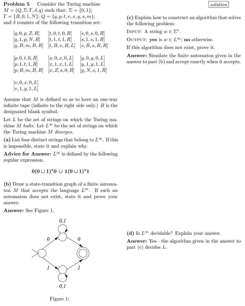 solution Problem 5 Consider the Turing machine M = | Chegg.com