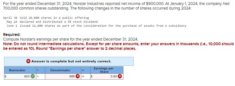Solved For the year ended December 31,2024 , Norstar | Chegg.com