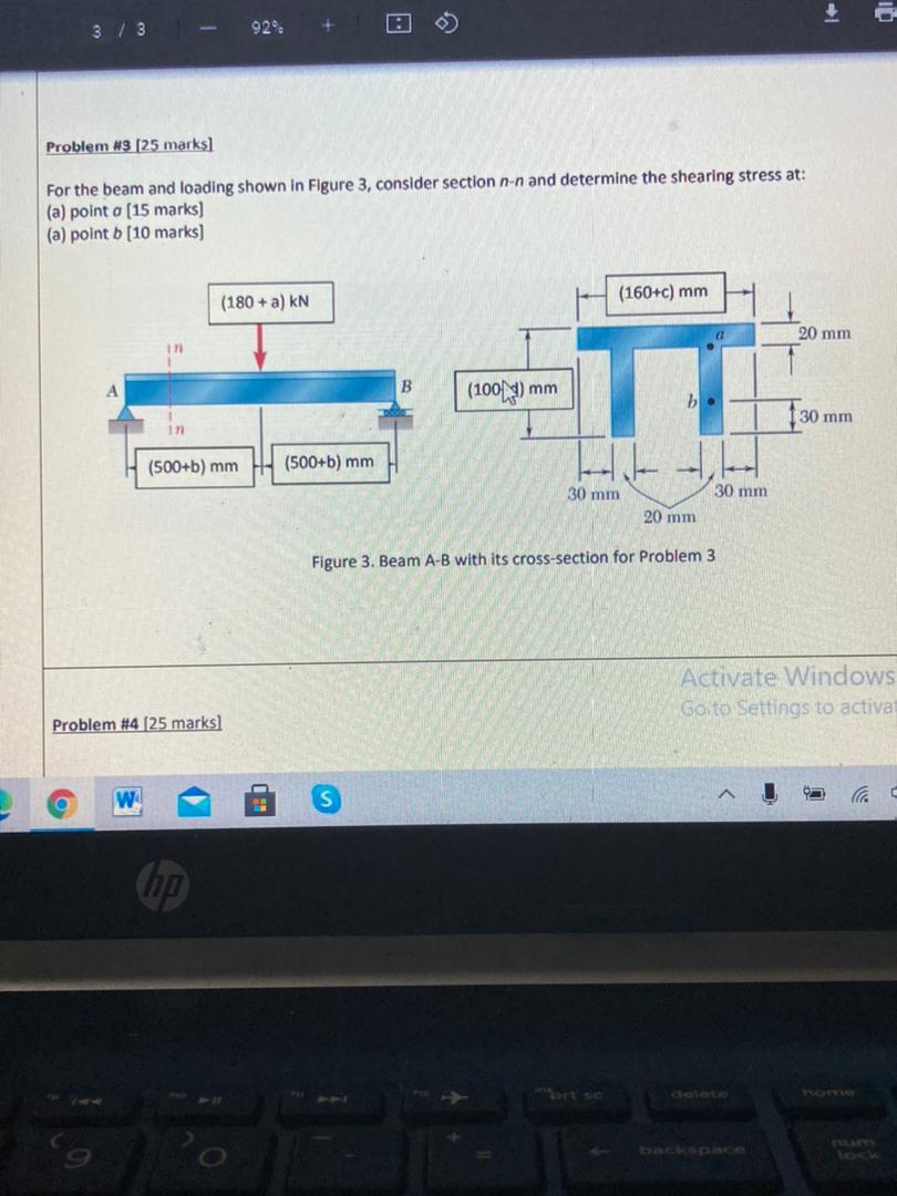 Solved 3 / 3 92% :: Problem #3 [25 marks] For the beam and | Chegg.com