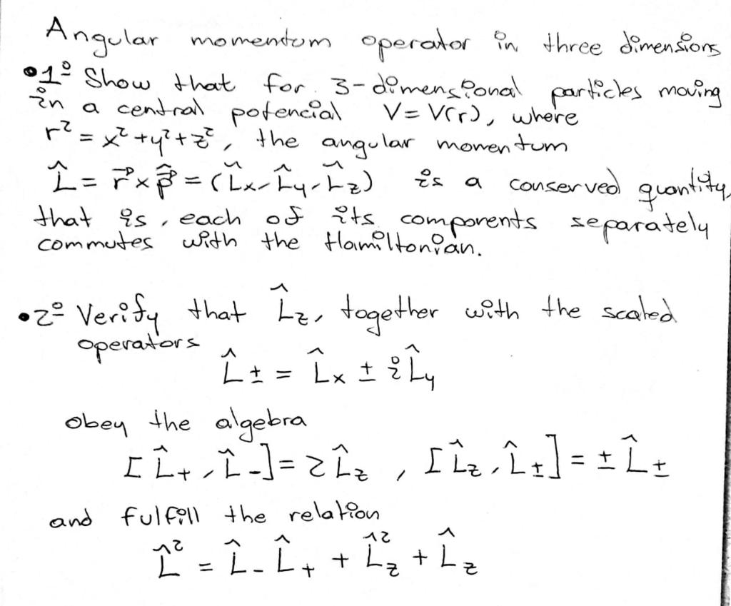 Solved วิ in Angular momentum operator in three dimensions | Chegg.com