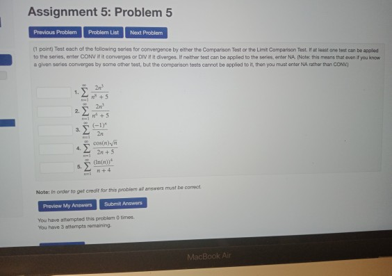 Solved Assignment 5: Problem 5 Previous Problem Problem List | Chegg.com