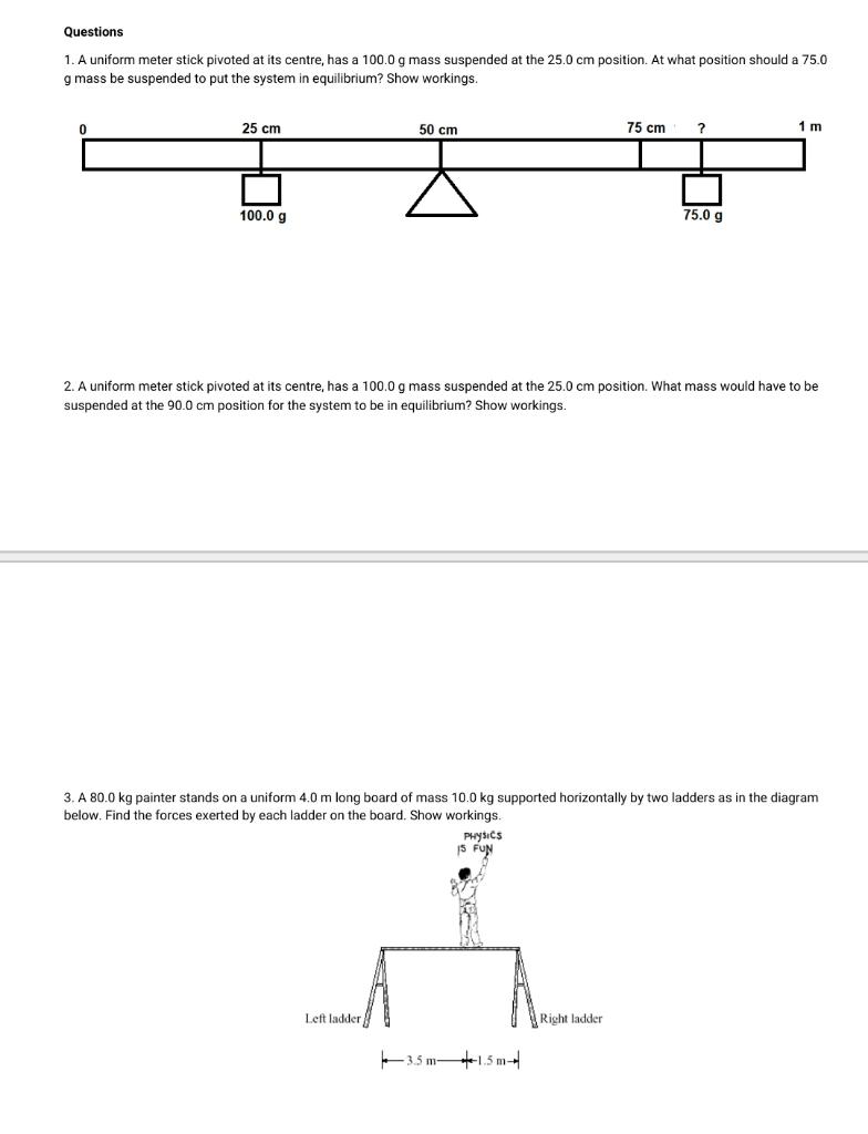 Solved Questions 1. A uniform meter stick pivoted at its | Chegg.com