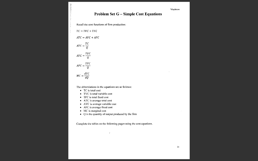 Solved Recall the cost functions of firm production: | Chegg.com