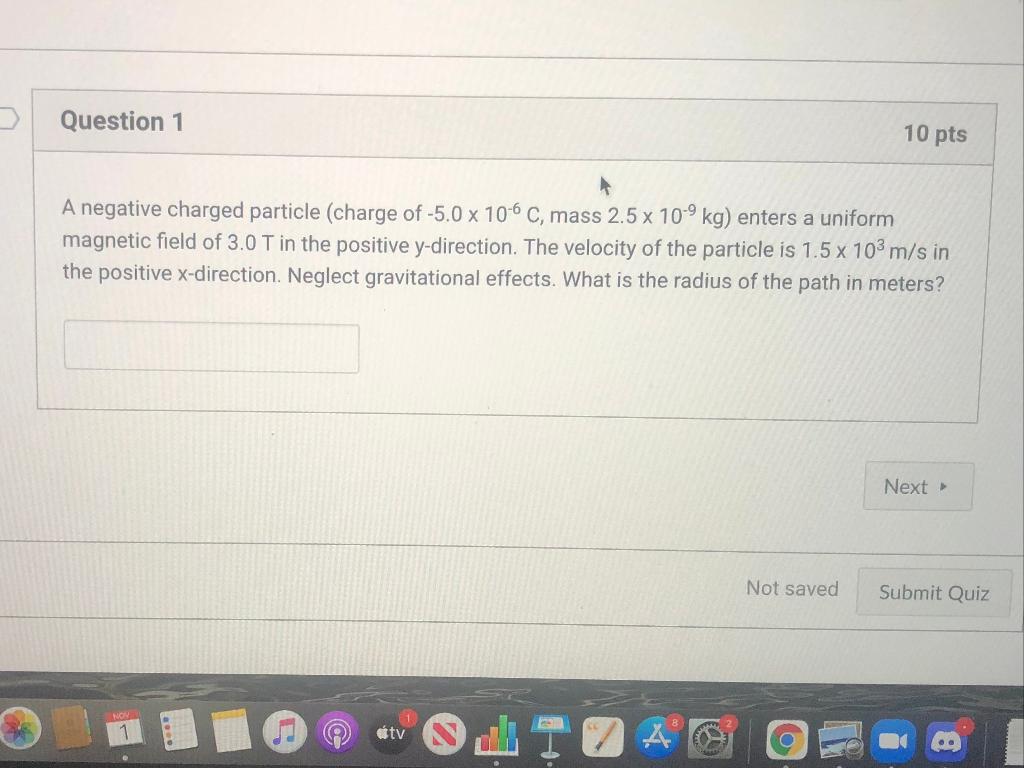 Solved Question 1 10 pts A negative charged particle (charge | Chegg.com