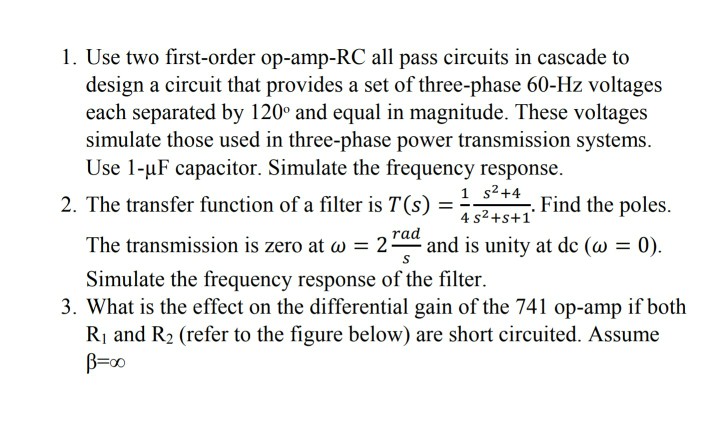 Solved 1. Use two first-order op-amp-RC all pass circuits in | Chegg.com