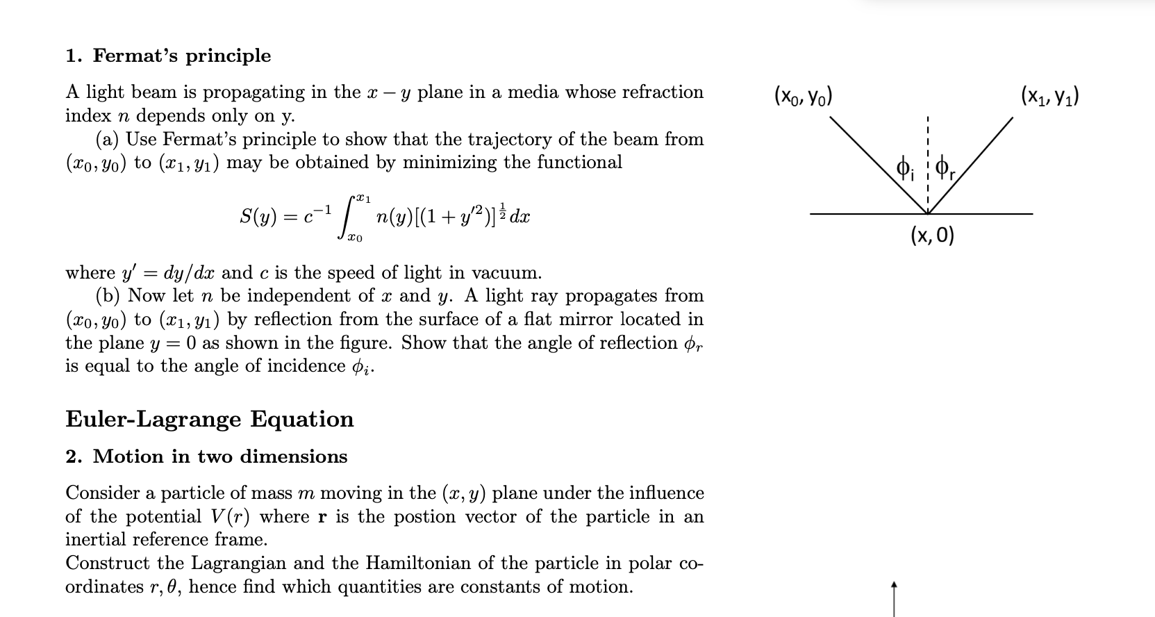 Xo Yo X Y 1 Fermat S Principle A Light Beam Chegg Com