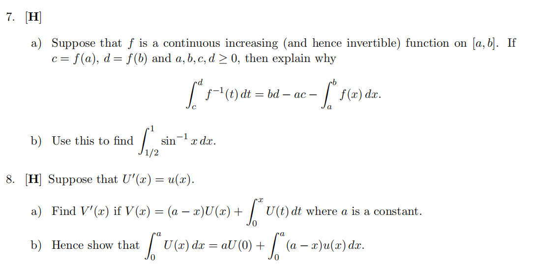 Solved 7 H A Suppose That F Is A Continuous Increasin Chegg Com