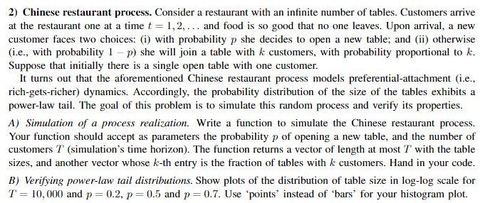 Solved 2) Chinese restaurant process. Consider a restaurant | Chegg.com