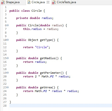 Solved 7 + + Shape.java X D Circle.java CircleTests.java 1 2 | Chegg.com