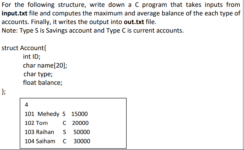 Solved For the following structure, write down a C program | Chegg.com