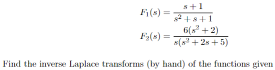 Solved F1(s)=s+1s2+s+1F2(s)=6(s2+2)s(s2+2s+5)Find the | Chegg.com