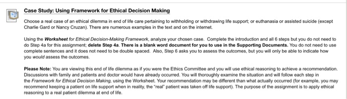 Case Studys Using Framework for Ethical Decision | Chegg.com