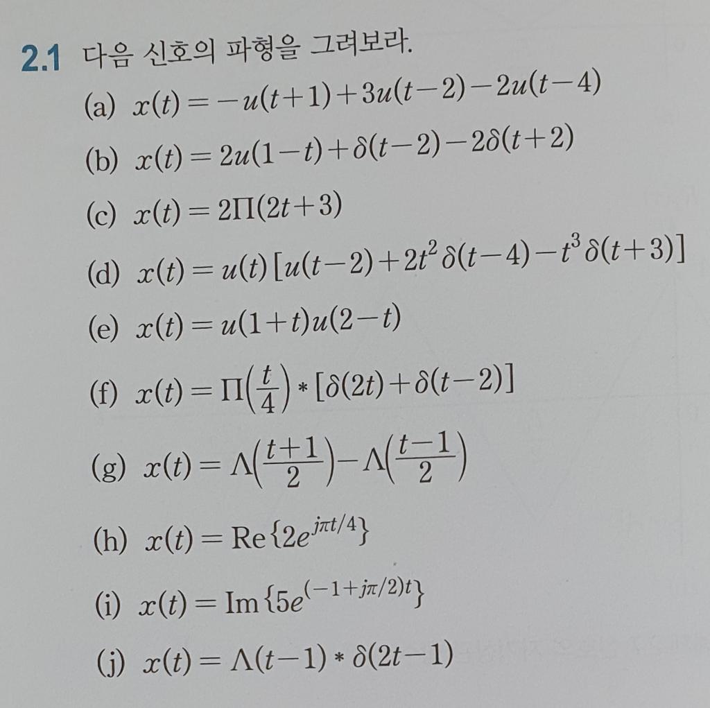 Solved 2 1 다음 신호의 파형을 그려보라 A X T A T 1 Chegg Com