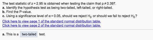 Solved The test statistic of z- 2.95 is obtained when | Chegg.com
