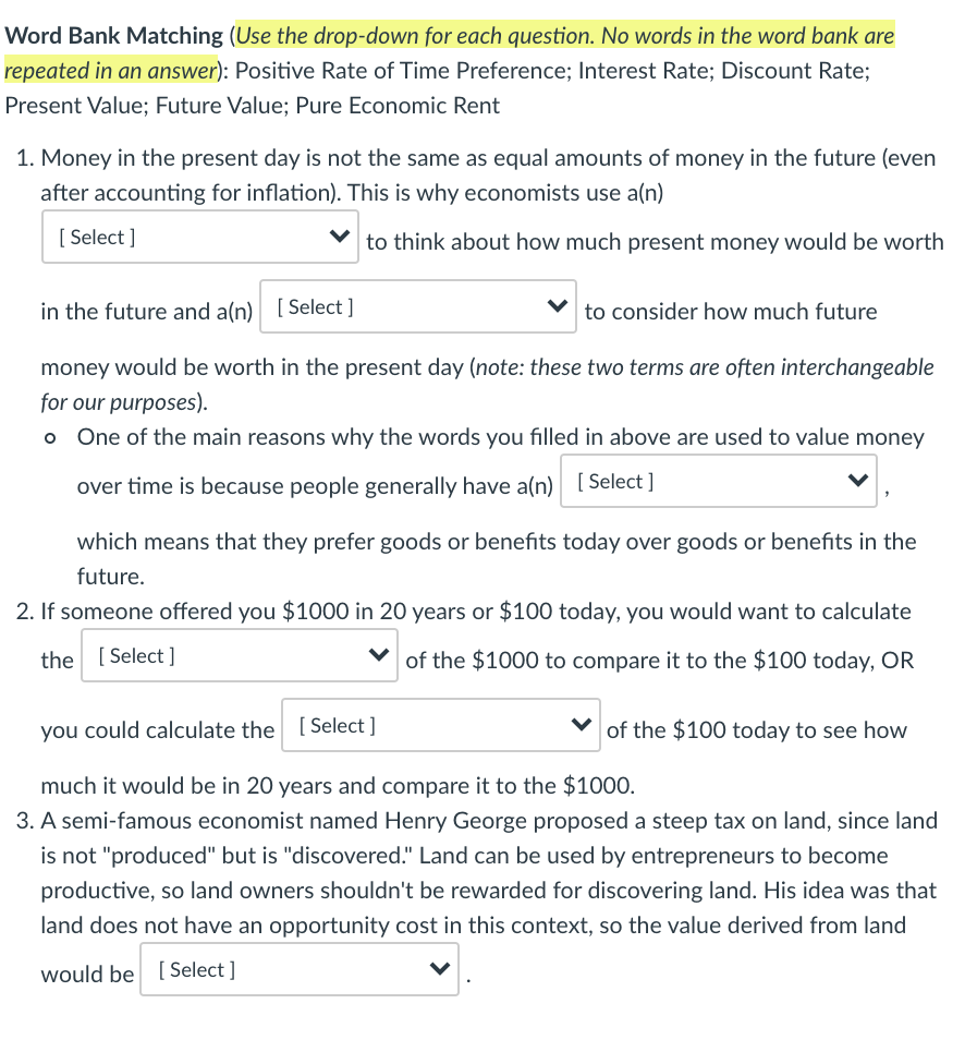 Solved Word Bank Matching (Use the drop-down for each | Chegg.com