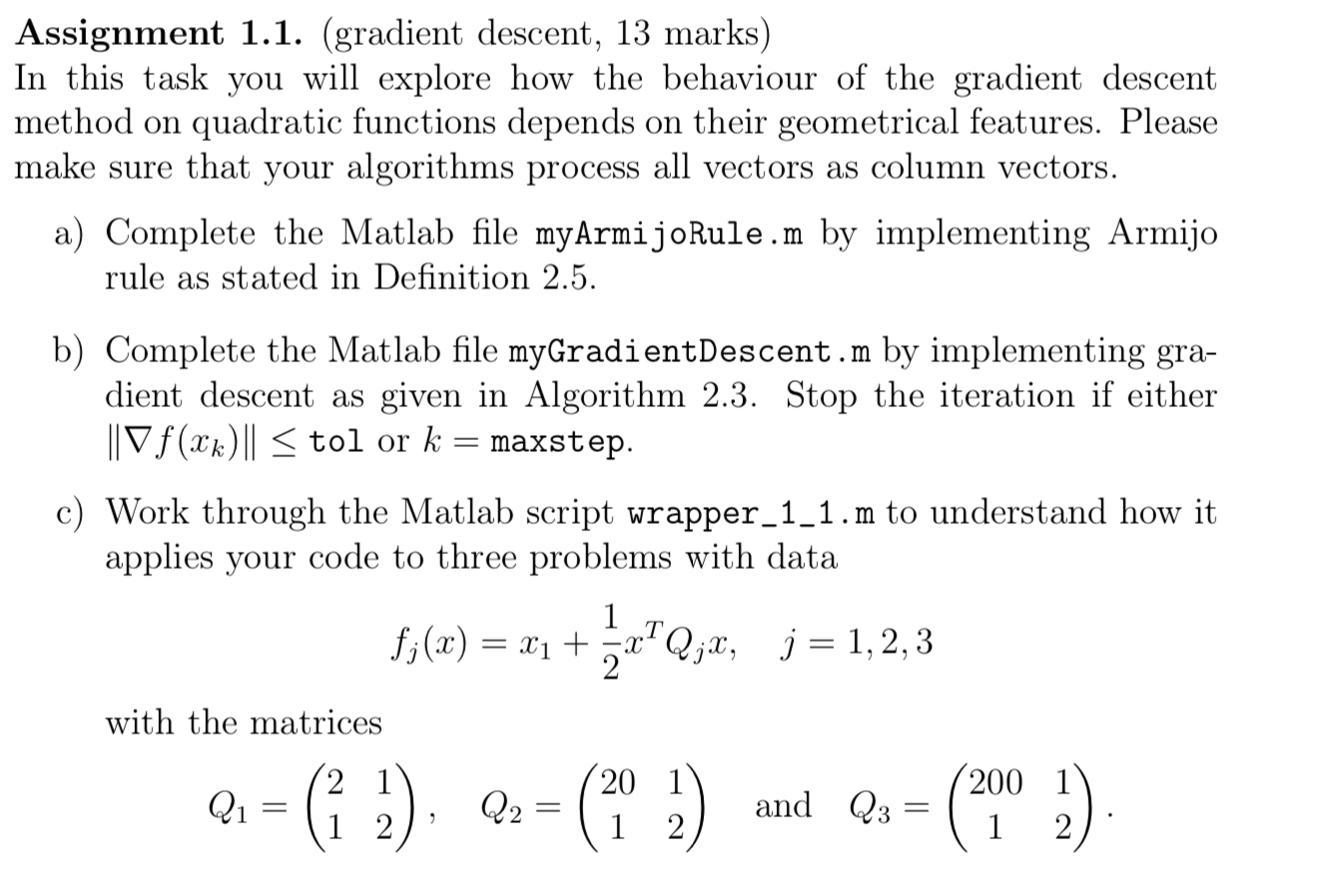 Assignment 1 1 (gradient descent 13 marks) In this Chegg com