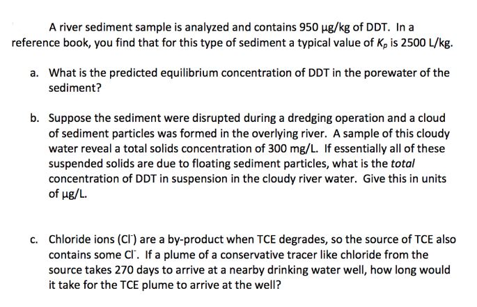 Solved A river sediment sample is analyzed and contains 950 | Chegg.com