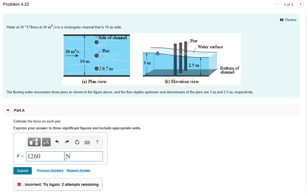 Solved Problem 4.22 1 of 3 Review Water at 20 °C flows at 30 | Chegg.com
