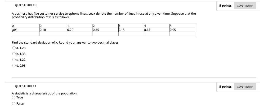 Solved QUESTION 10 5 points Save Answer A business has five | Chegg.com