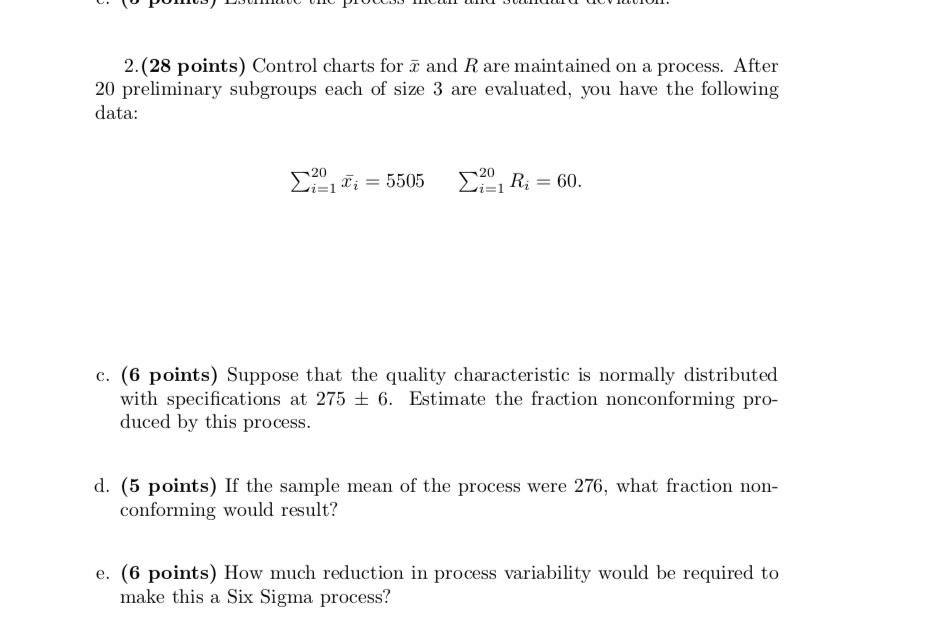 Solved 2 28 Points Control Charts For A And R Are Maint Chegg Com