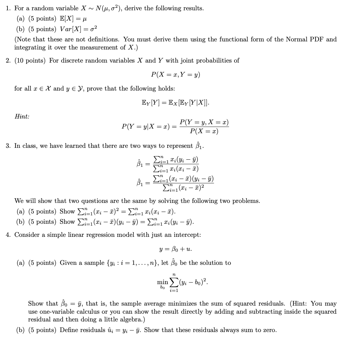 Solved 1 For A Random Variable X∼n μ σ2 Derive The