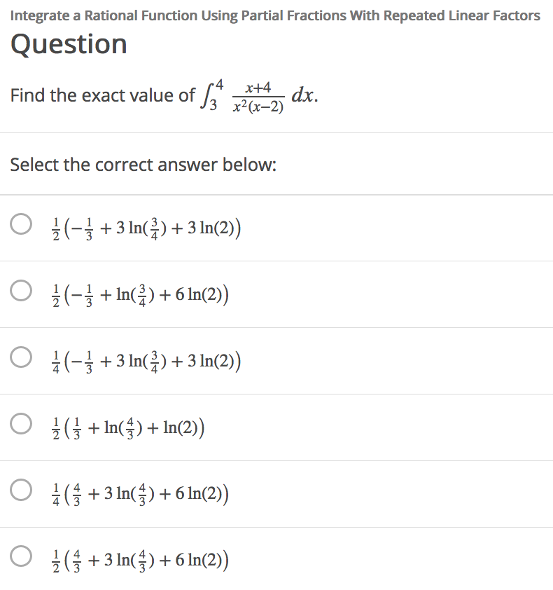 Solved integrating partial fractions with repeated linear chegg