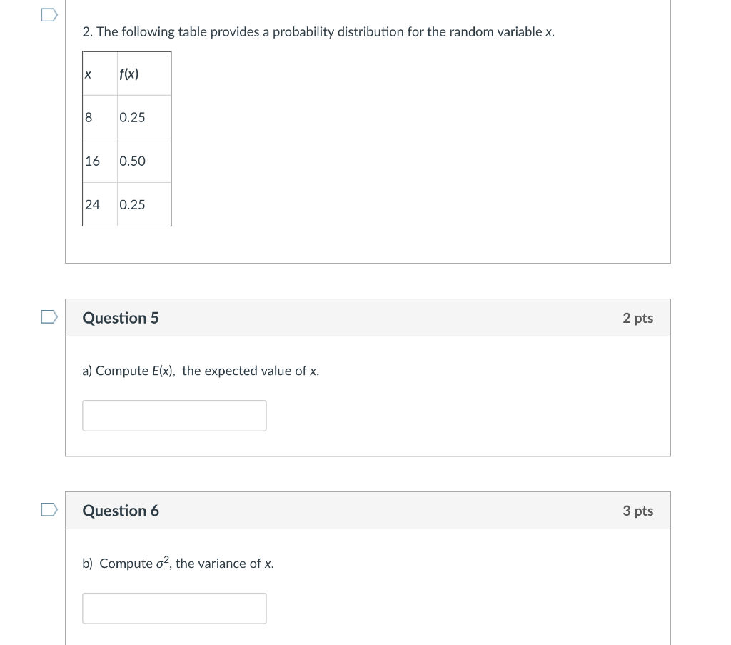 Solved 2. The following table provides a probability | Chegg.com